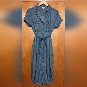 Lucky Brand Chambray Button-Front Midi Dress in Light Blue